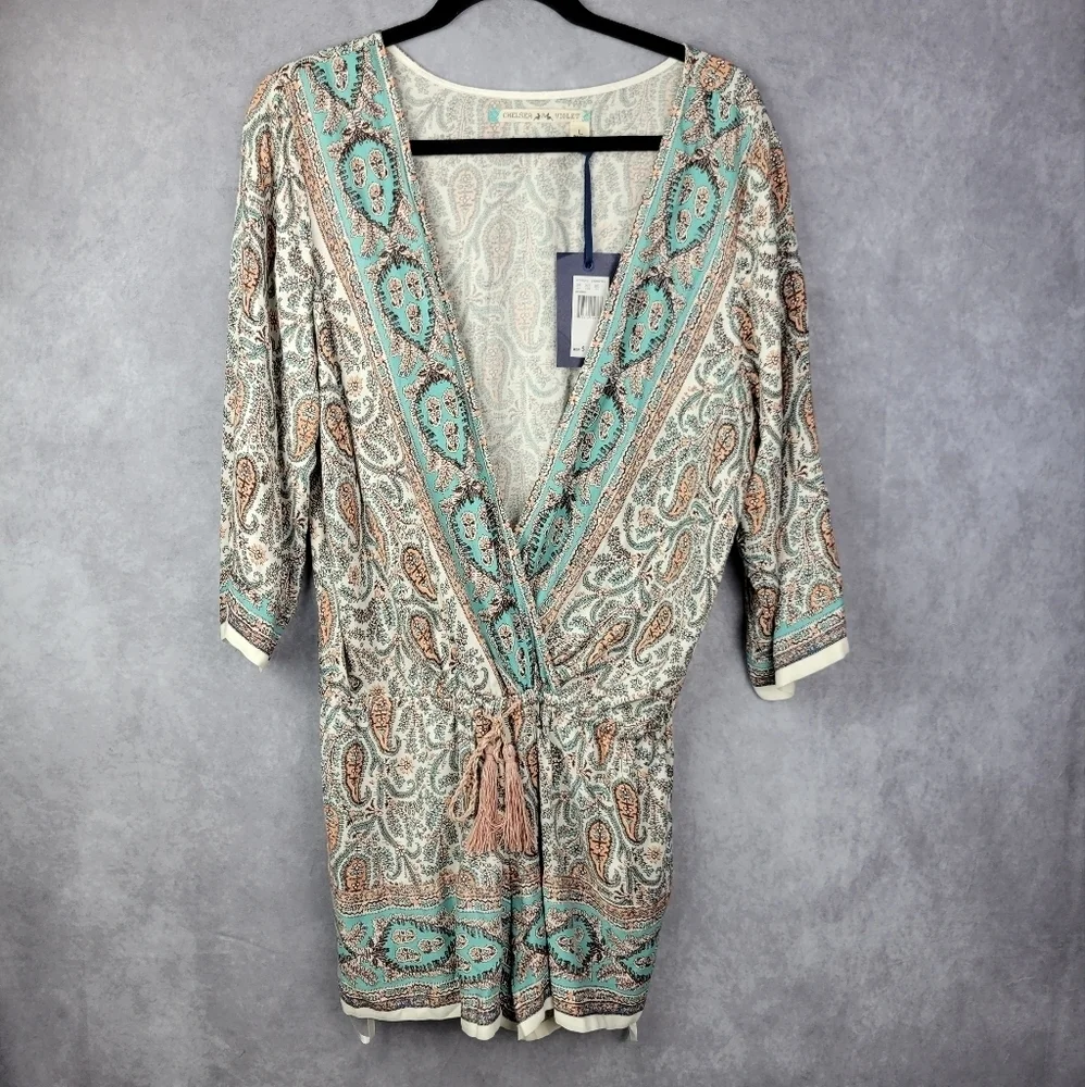 Chelsea & Violet Paisley bohemian surplice romper with‎ elastic waist Womens L